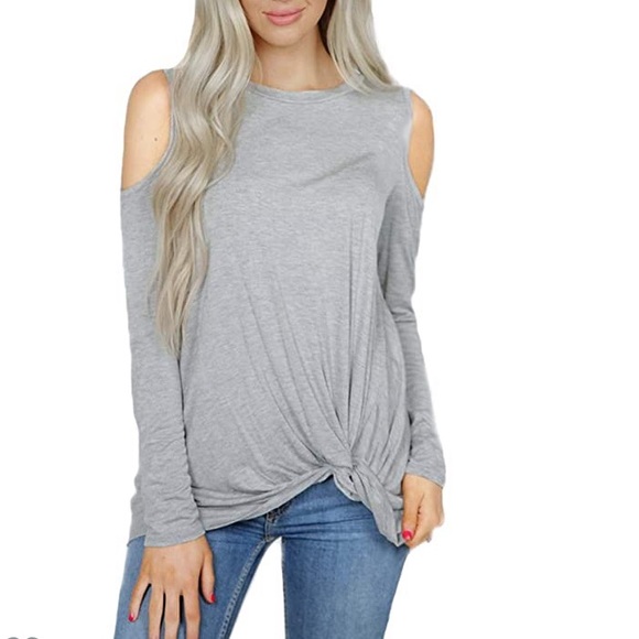 Tops - woman cold shoulder top long sleeve twist knot